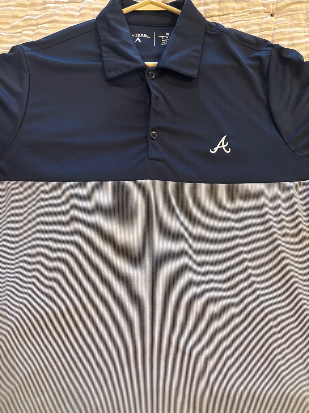 Antigua Men’s Navy and Gray Atlanta A Logo Performance Polo